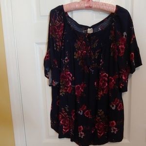 Terra&Sky Navy Blue Floral Blouse